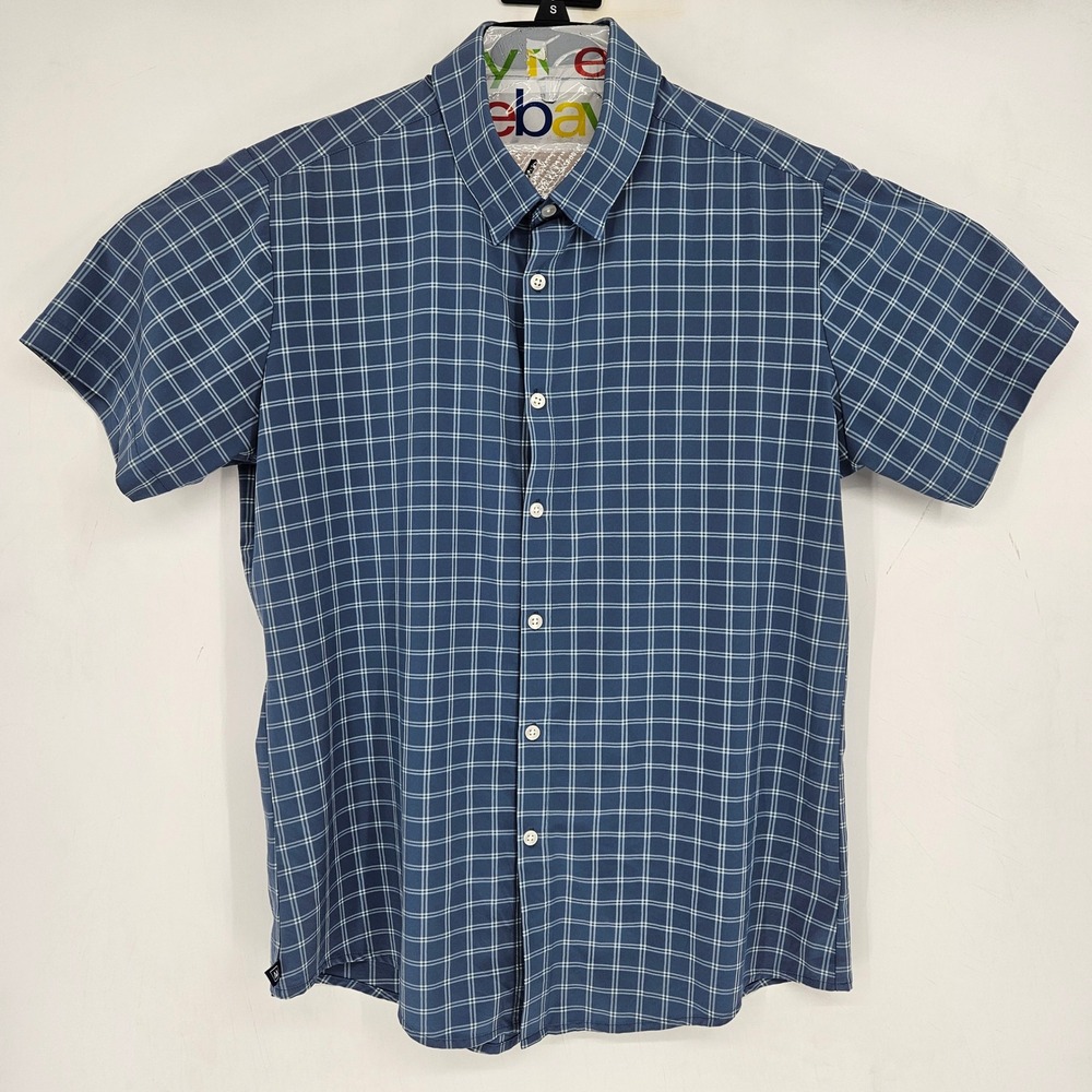 Mizzen Main Shirt Mens Large‎ Trim Fit Short Sleeve Preppy Checkered Blue